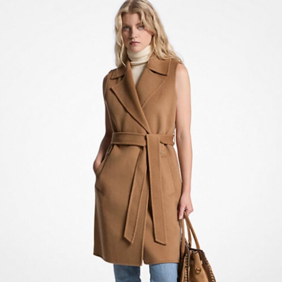 MICHAEL Michael Kors Wool Blend Belted Wrap Vest Dark Camel Size XS - Picture 1 of 16